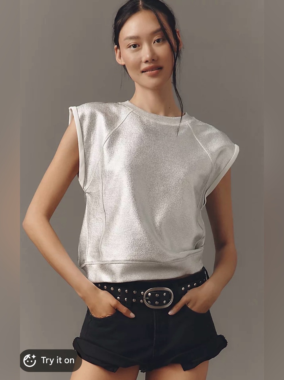 Pilcro Silver Metallic Muscle Tee